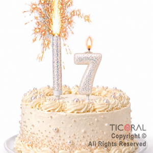 SET BENGALA Y VELA NUMERAL NUMERO 7 CON GIBRE BLANCO